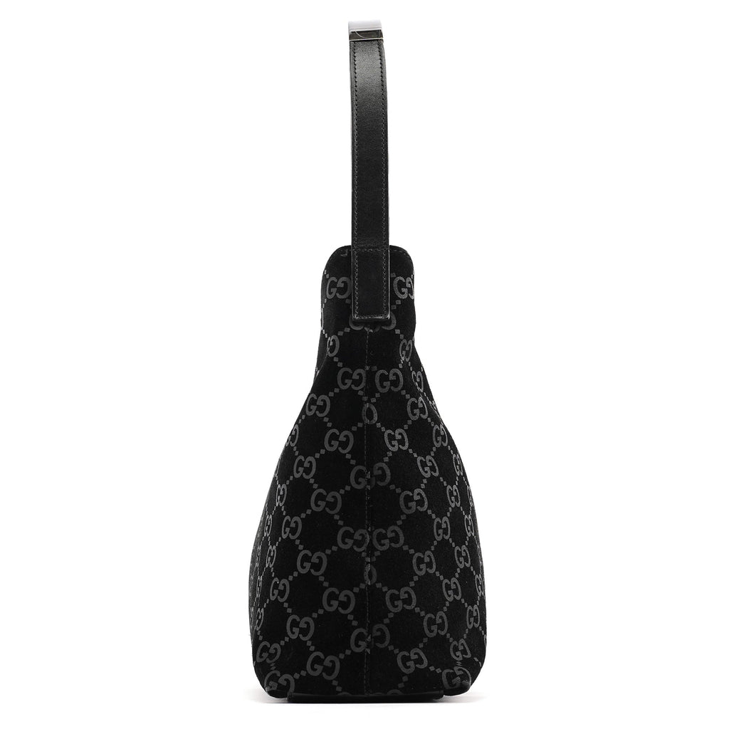 001 8778 Black GG Suede Shoulder Bag