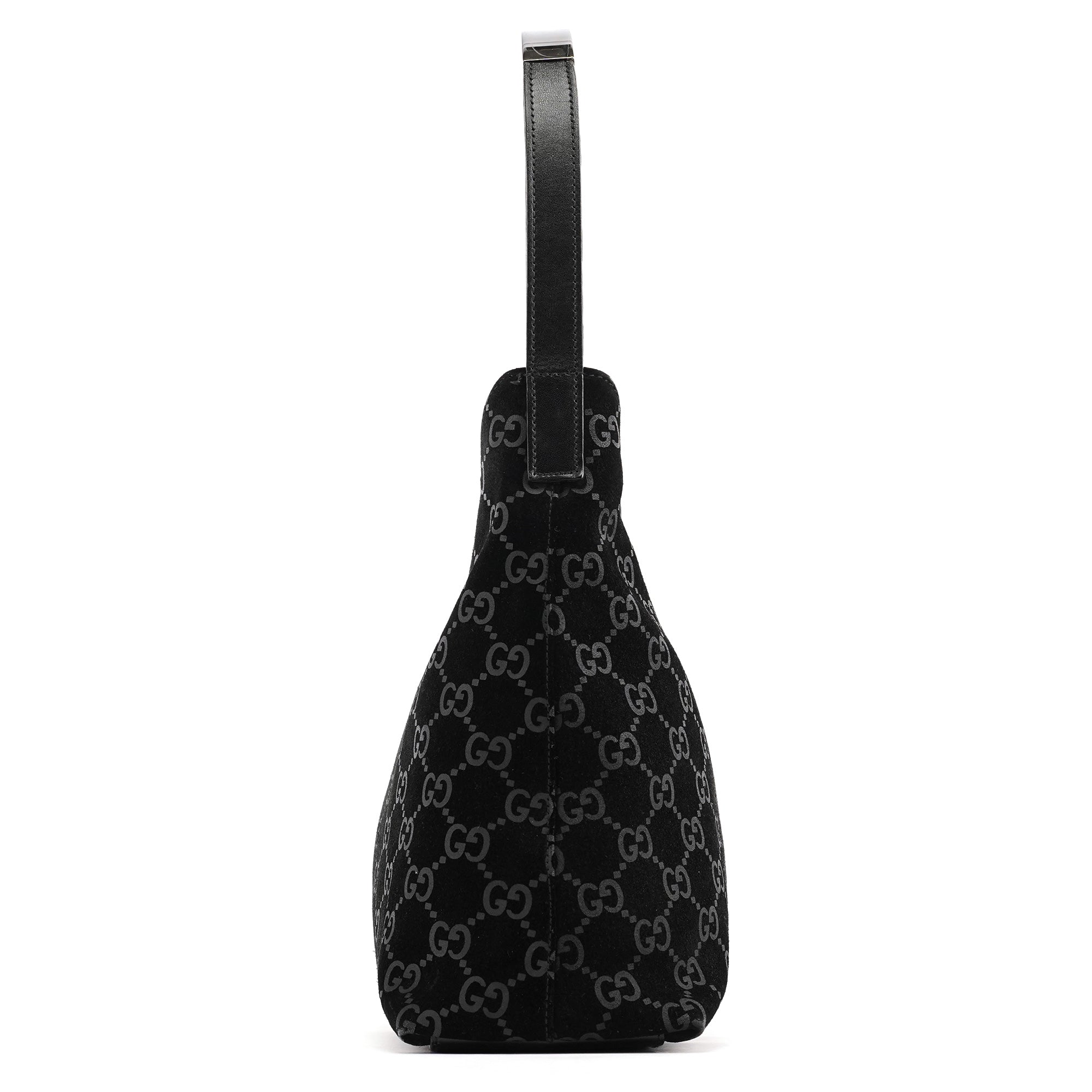 001 8778 Black GG Suede Shoulder Bag