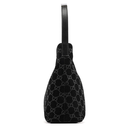 001 8778 Black GG Suede Shoulder Bag