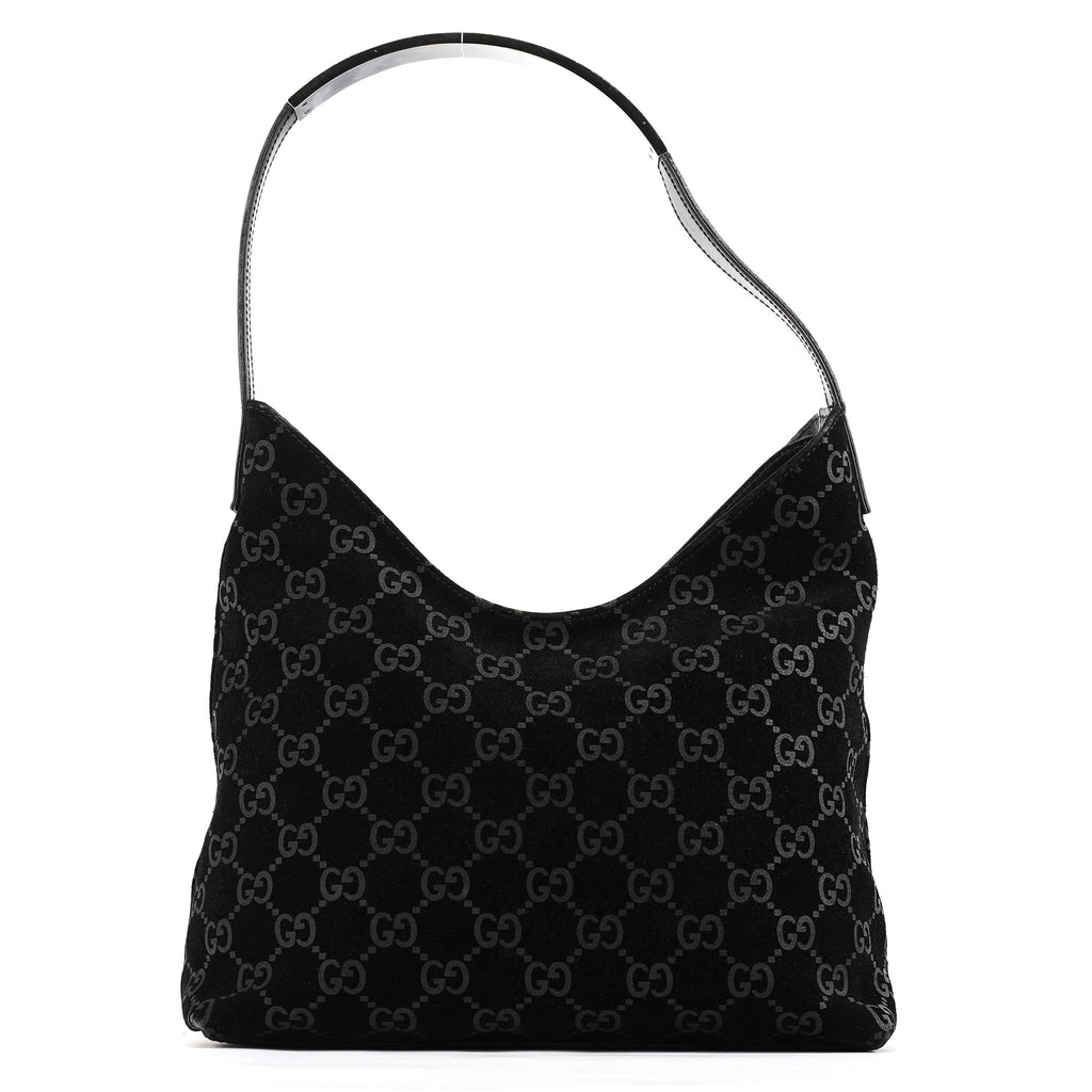 001 8778 Black GG Suede Shoulder Bag