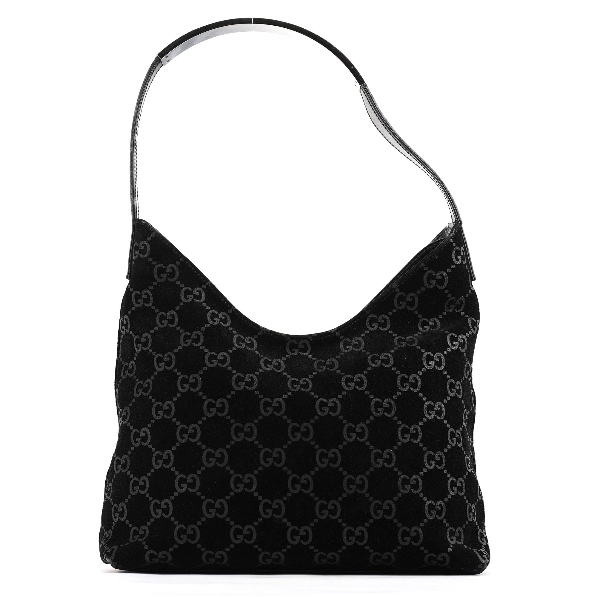 001 8778 Black GG Suede Shoulder Bag