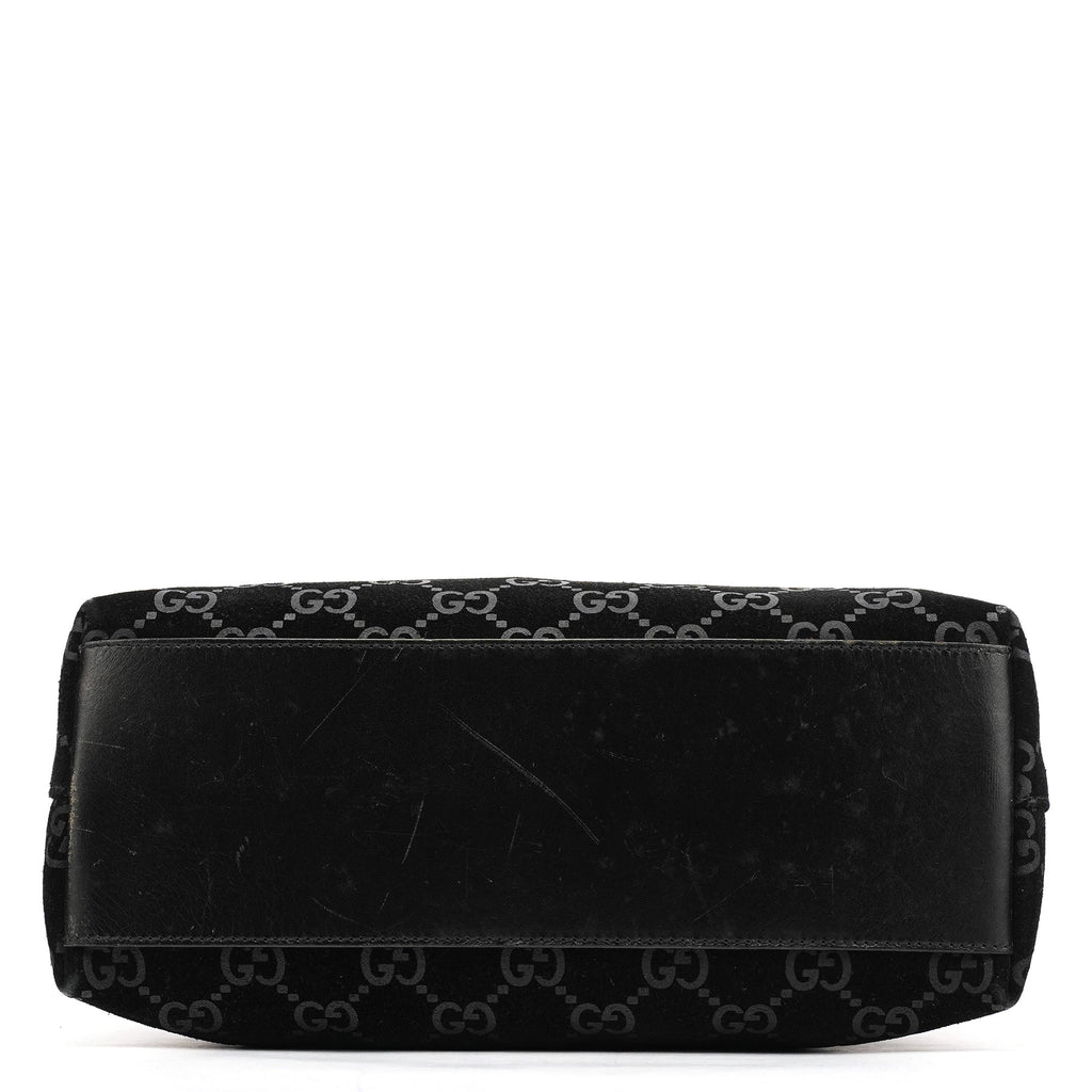 001 8778 Black GG Suede Shoulder Bag