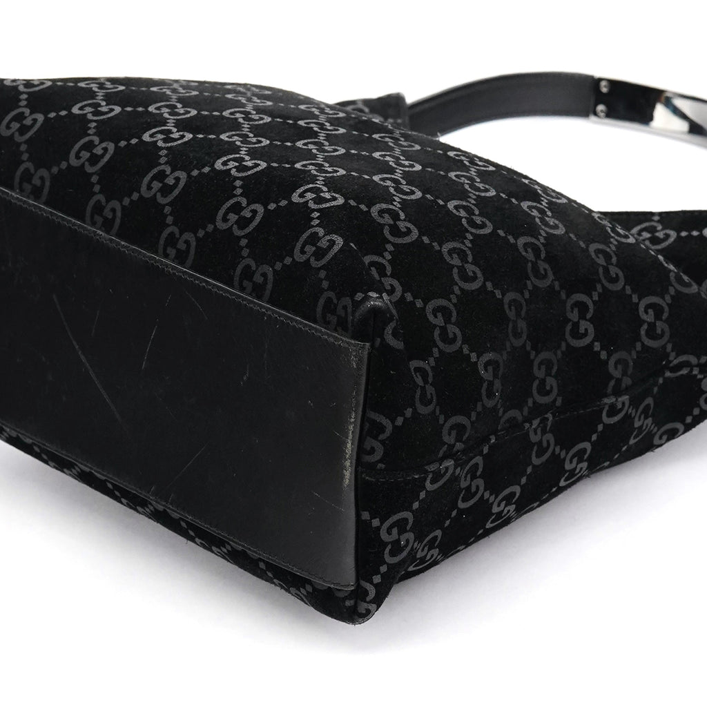 001 8778 Black GG Suede Shoulder Bag