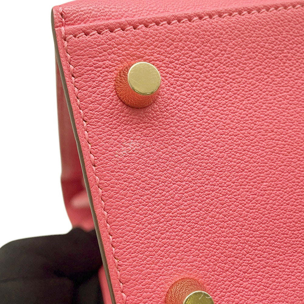 HERMES Kelly Sellier Rose Lipstick Chevre Myzore Goatskin Size 25