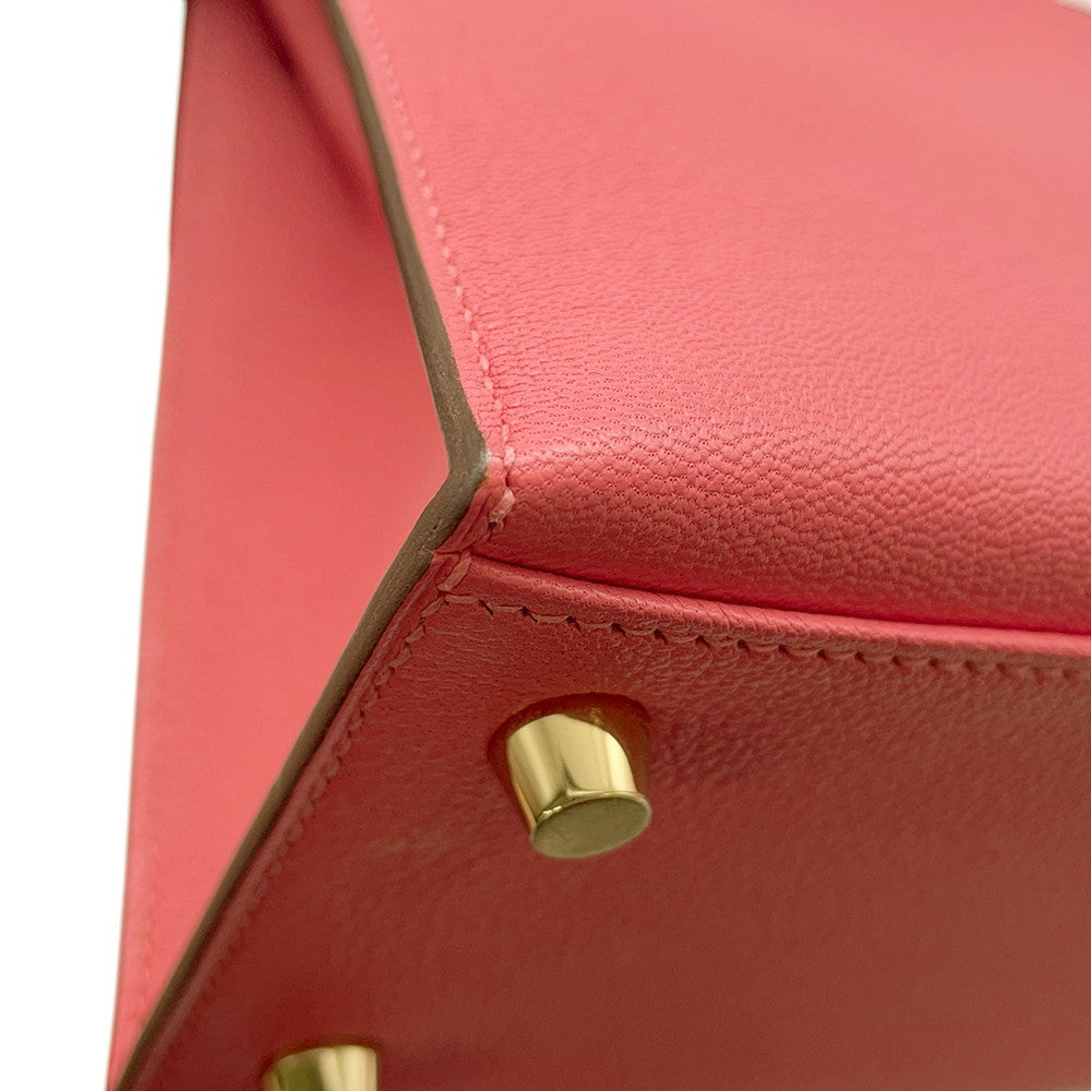 HERMES Kelly Sellier Rose Lipstick Chevre Myzore Goatskin Size 25