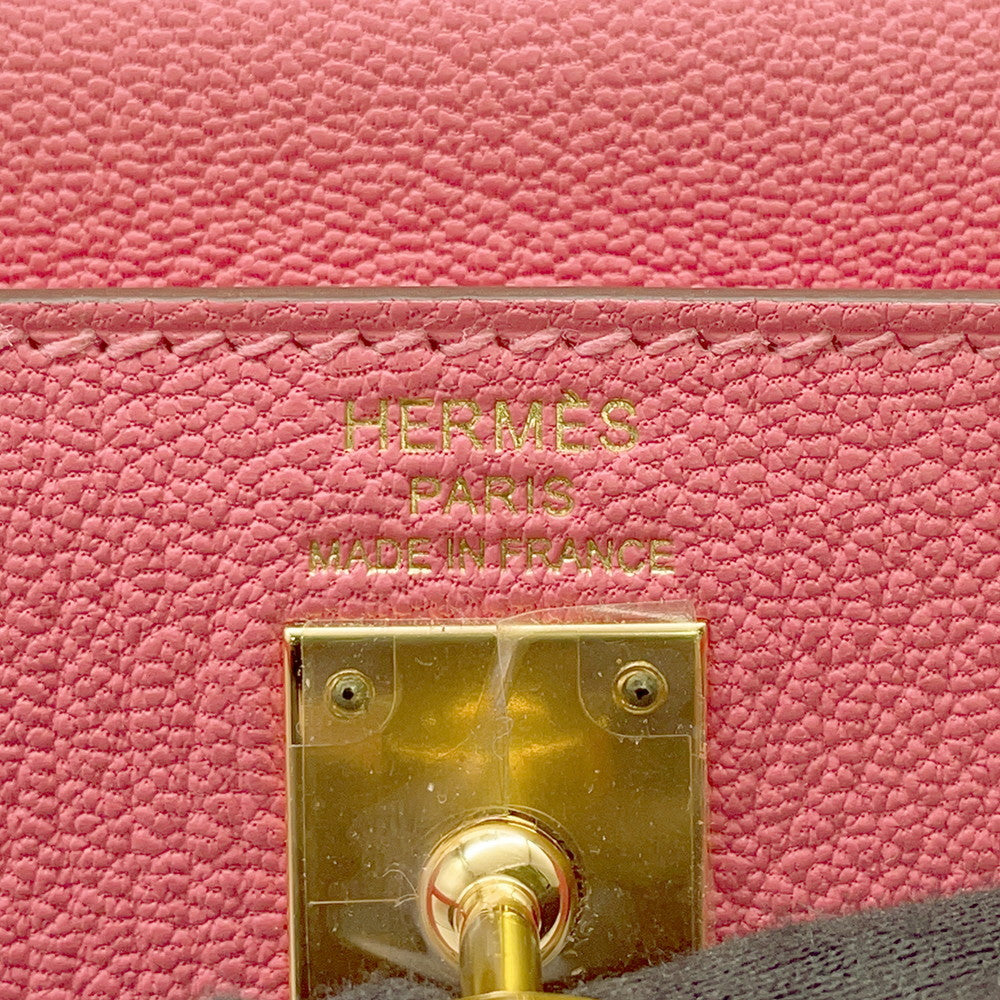 HERMES Kelly Sellier Rose Lipstick Chevre Myzore Goatskin Size 25