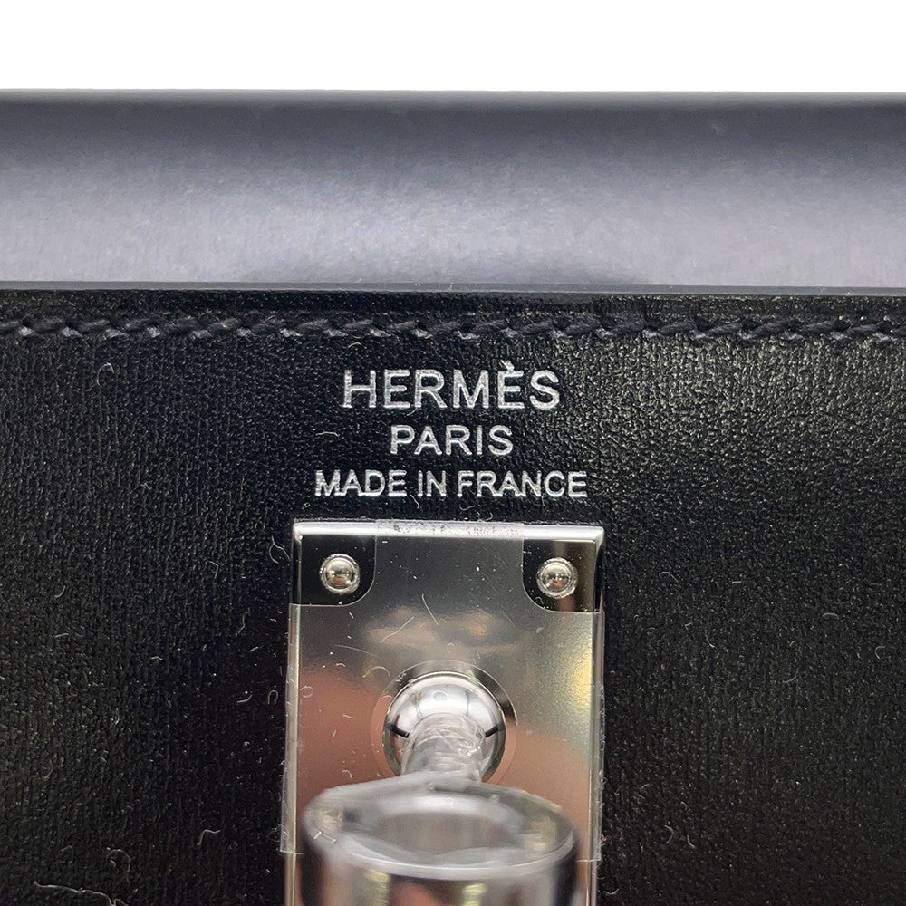 HERMES Kelly Sellier Black Box Calf Leather Size 25