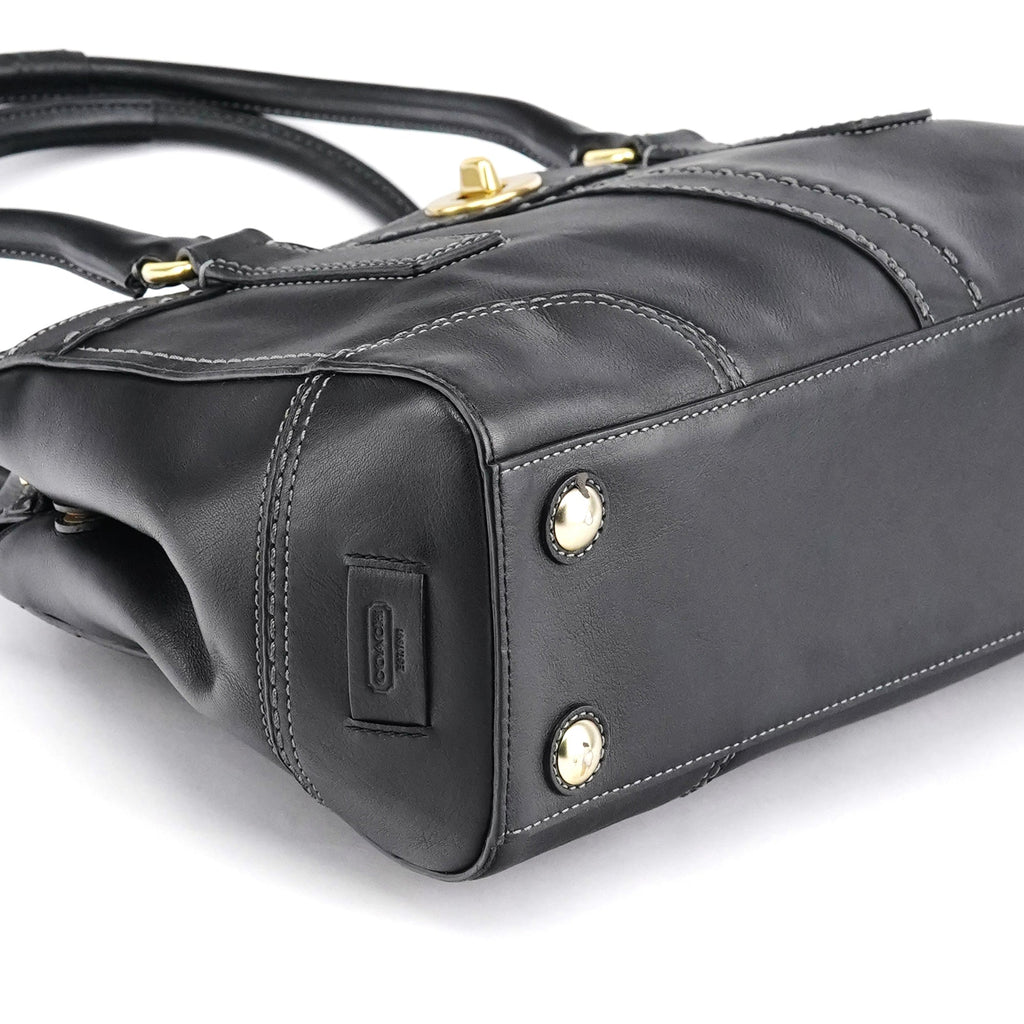 11547 Black Leather Turnlock Tote Bag