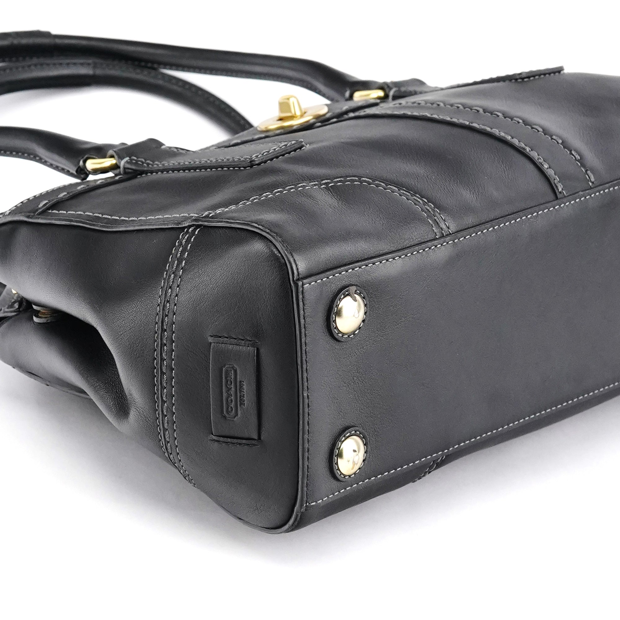 11547 Black Leather Turnlock Tote Bag