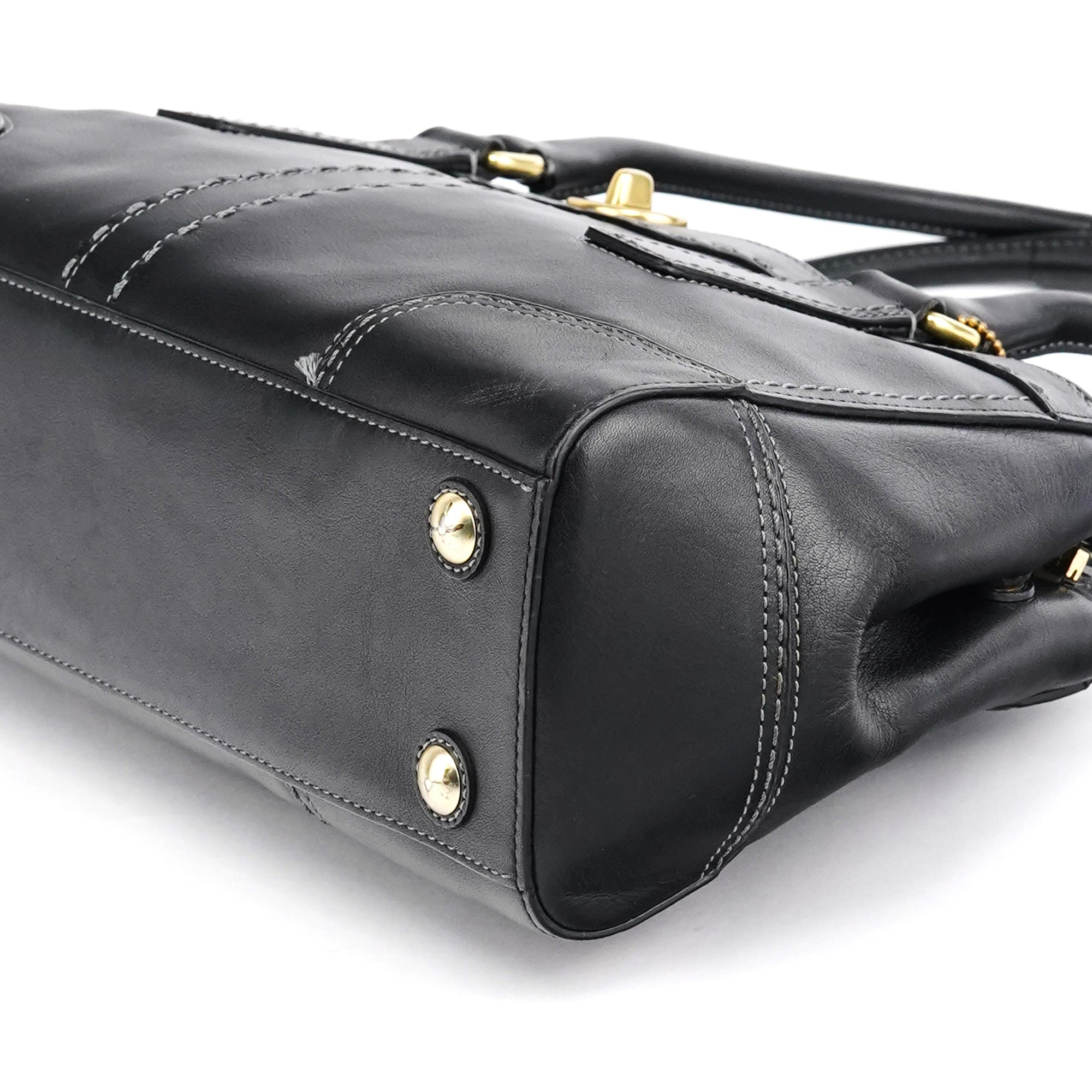11547 Black Leather Turnlock Tote Bag