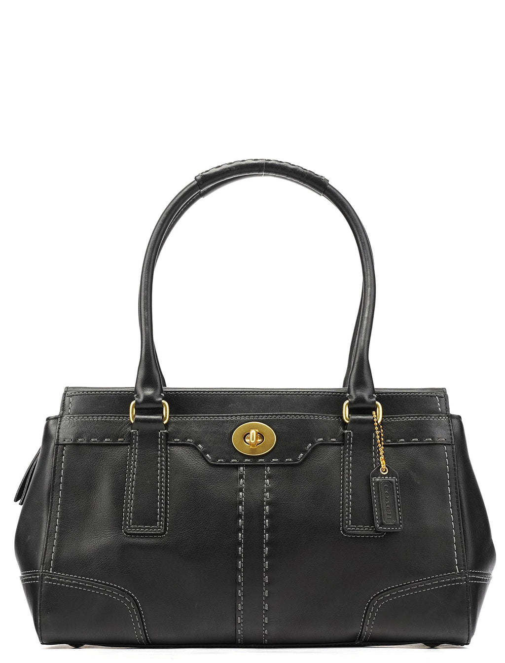 11547 Black Leather Turnlock Tote Bag