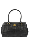 11547 Black Leather Turnlock Tote Bag