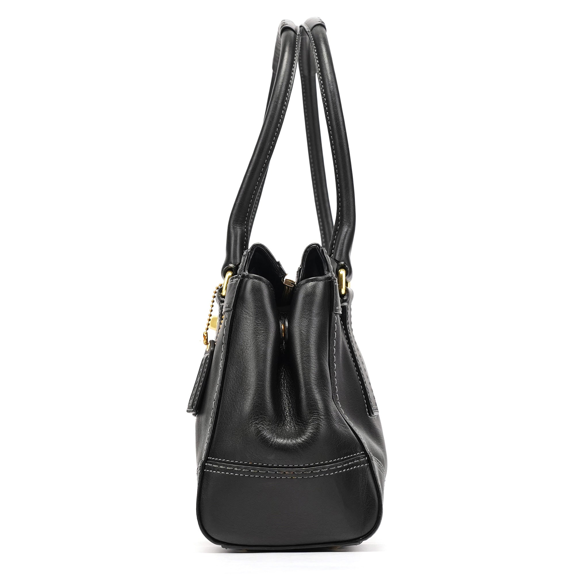 11547 Black Leather Turnlock Tote Bag