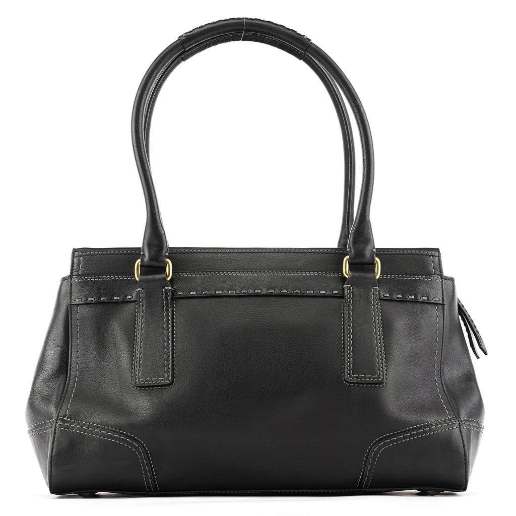 11547 Black Leather Turnlock Tote Bag