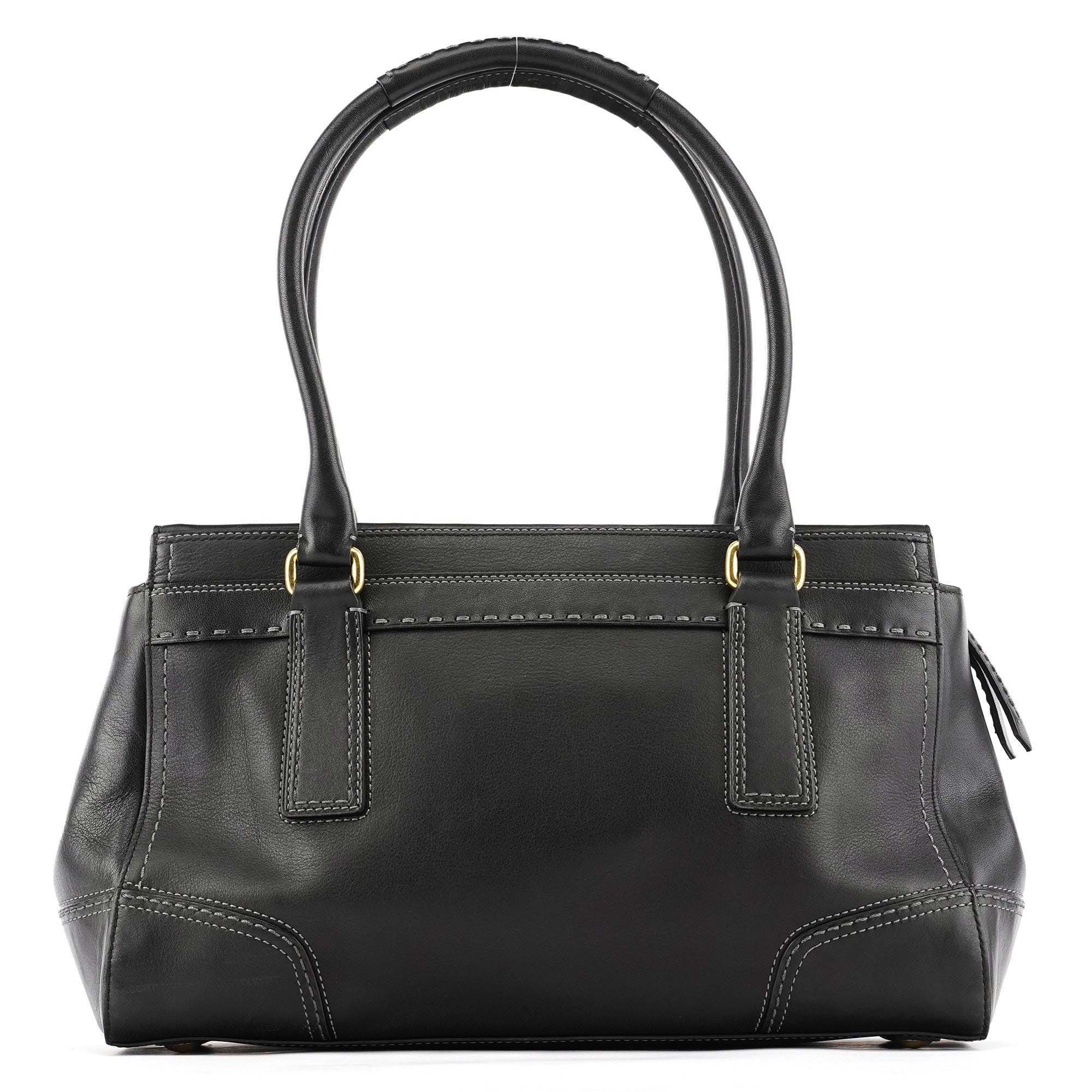 11547 Black Leather Turnlock Tote Bag