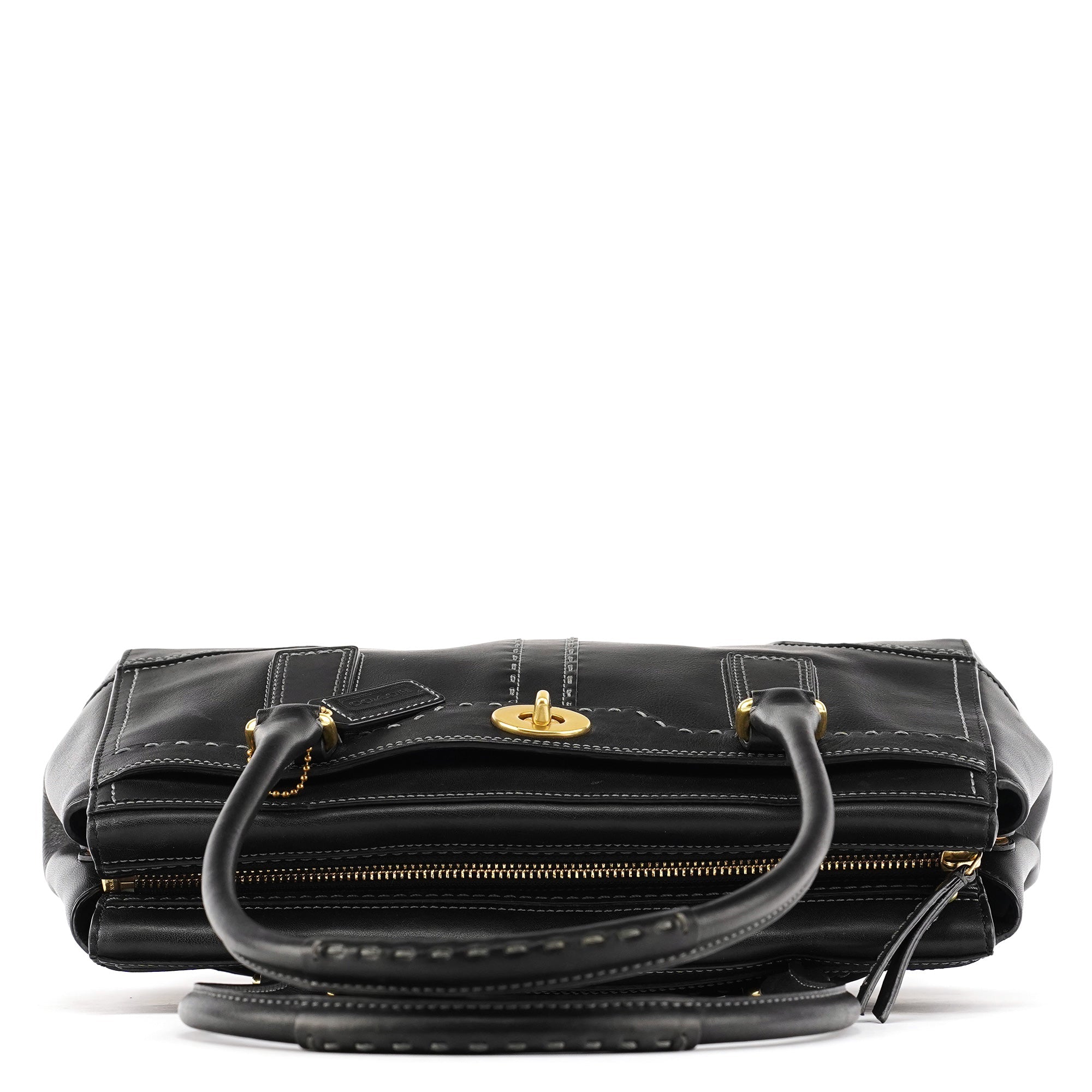 11547 Black Leather Turnlock Tote Bag