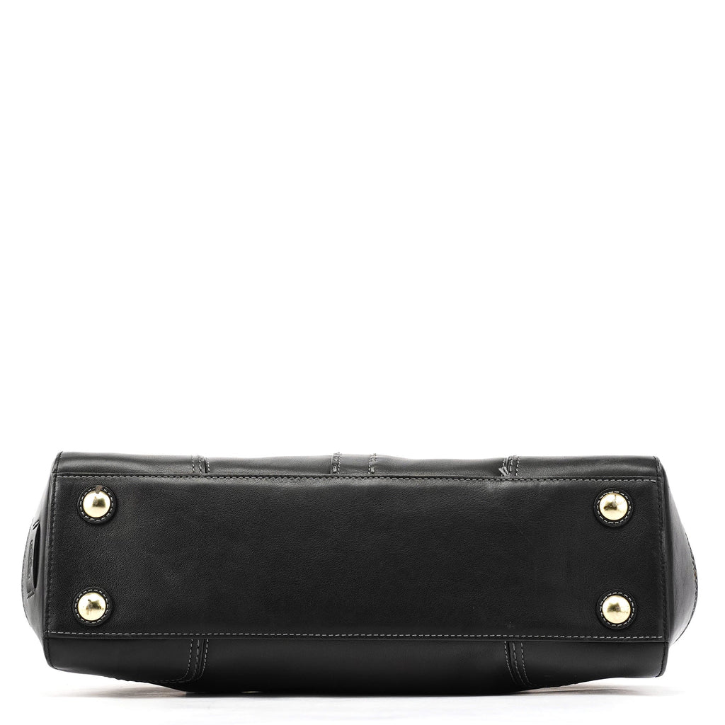 11547 Black Leather Turnlock Tote Bag
