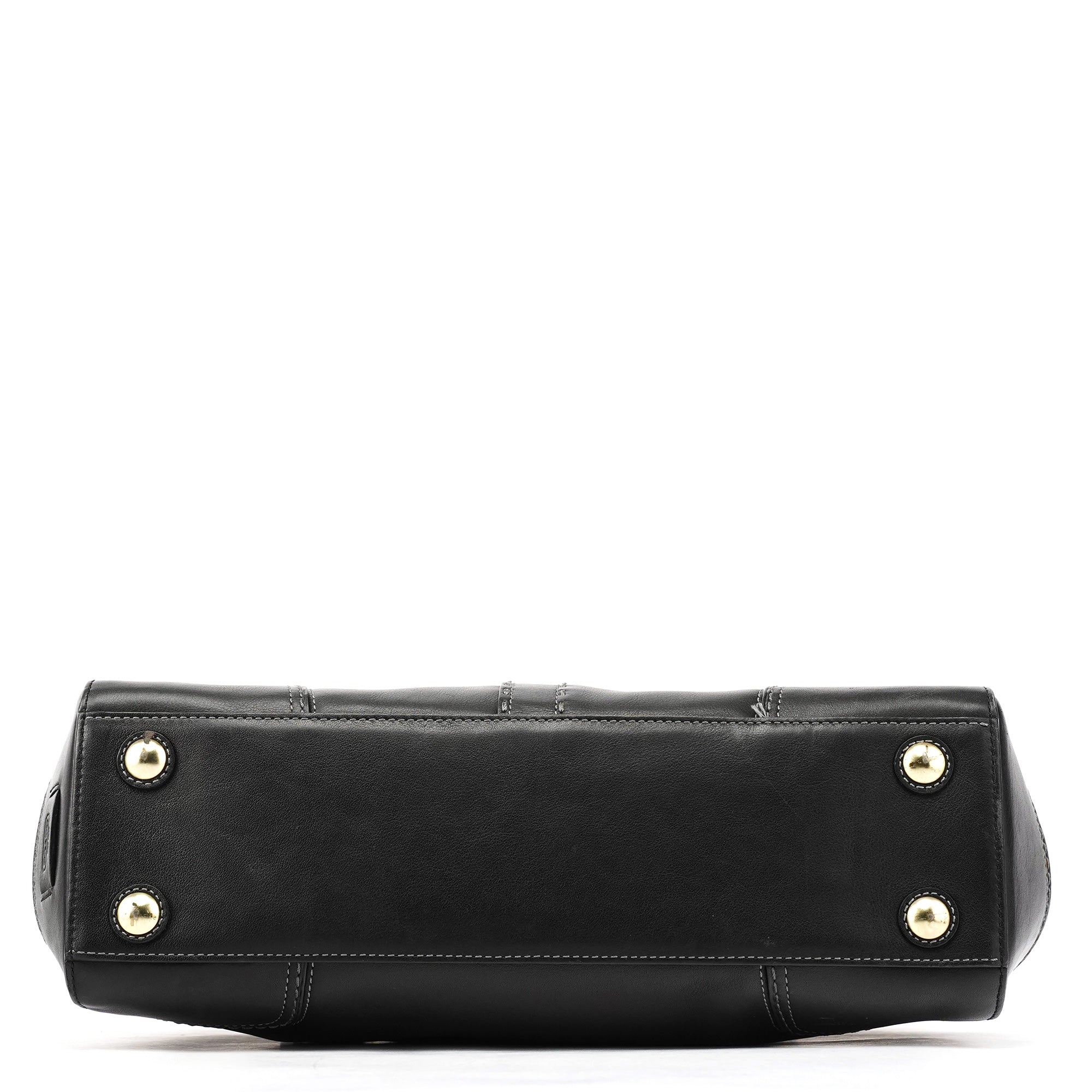 11547 Black Leather Turnlock Tote Bag