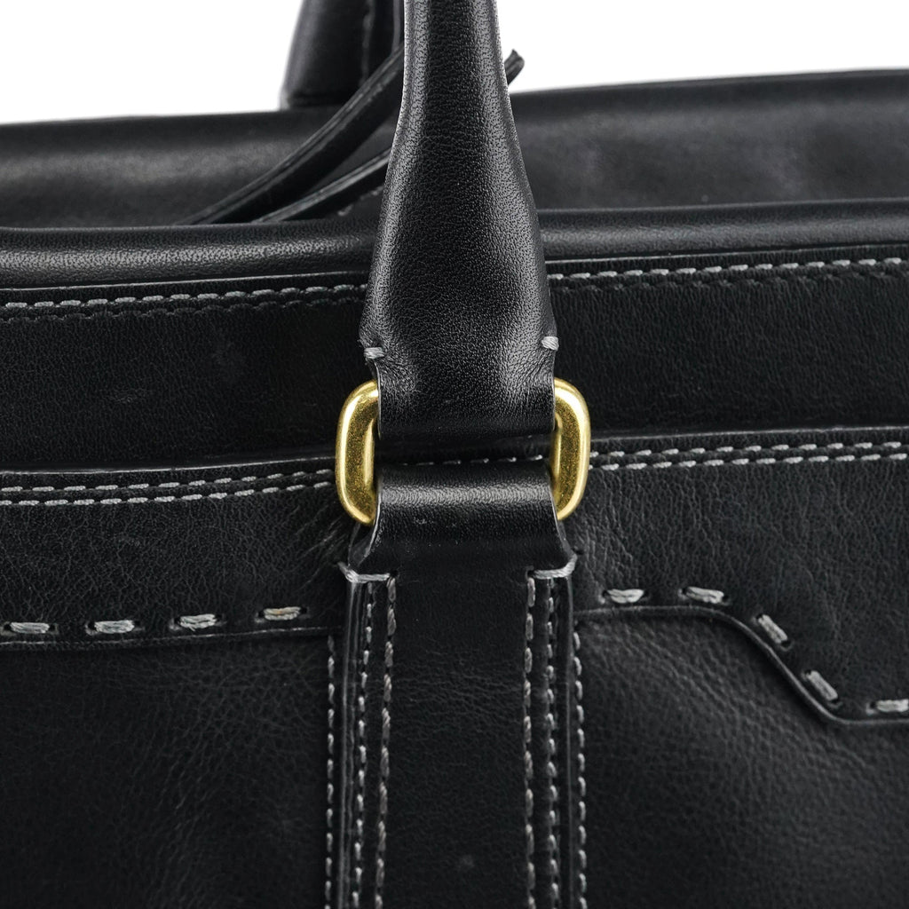11547 Black Leather Turnlock Tote Bag