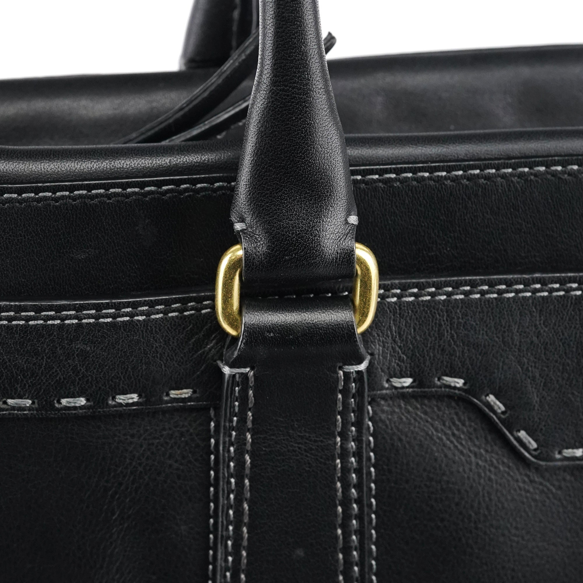 11547 Black Leather Turnlock Tote Bag