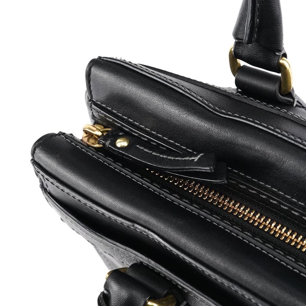 11547 Black Leather Turnlock Tote Bag