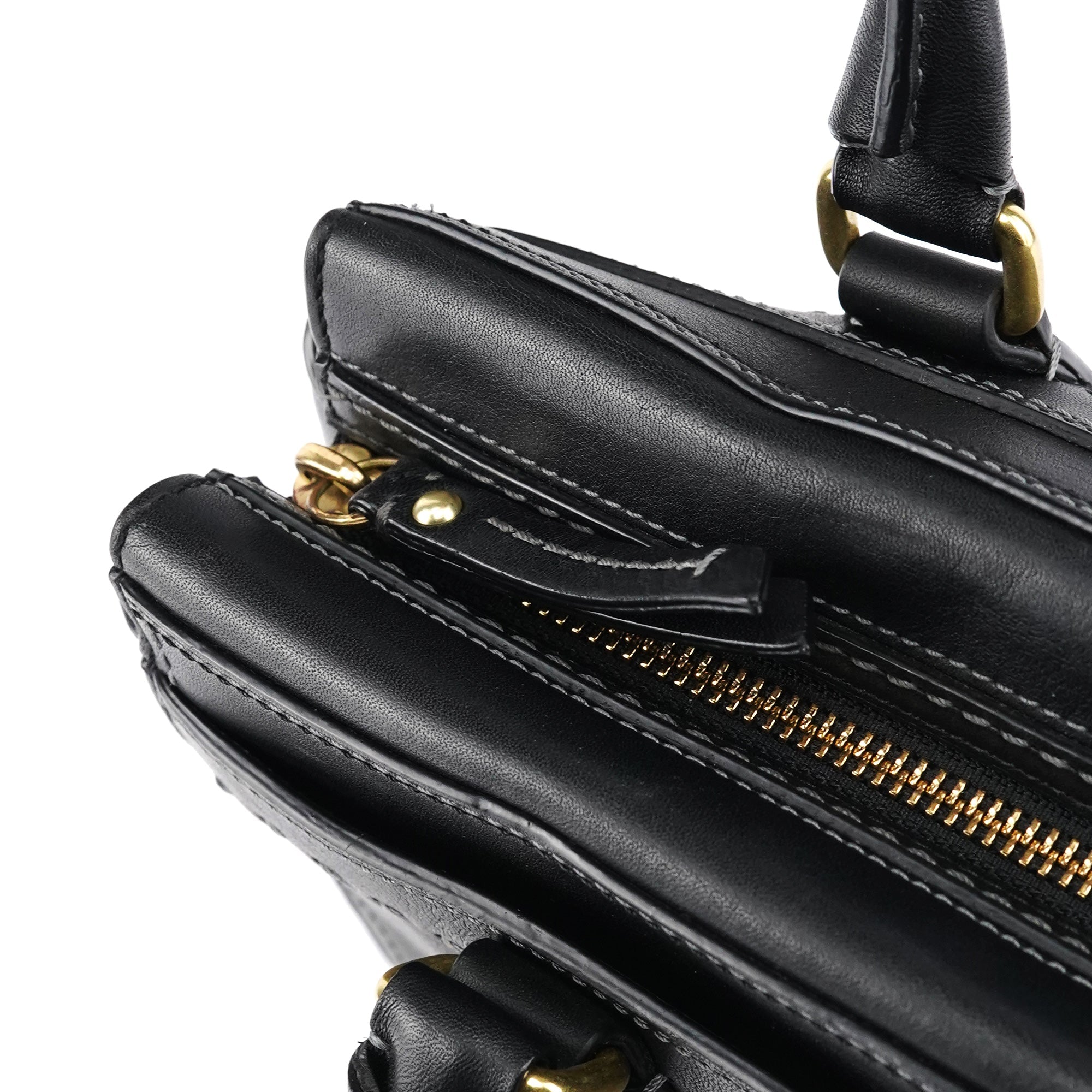11547 Black Leather Turnlock Tote Bag