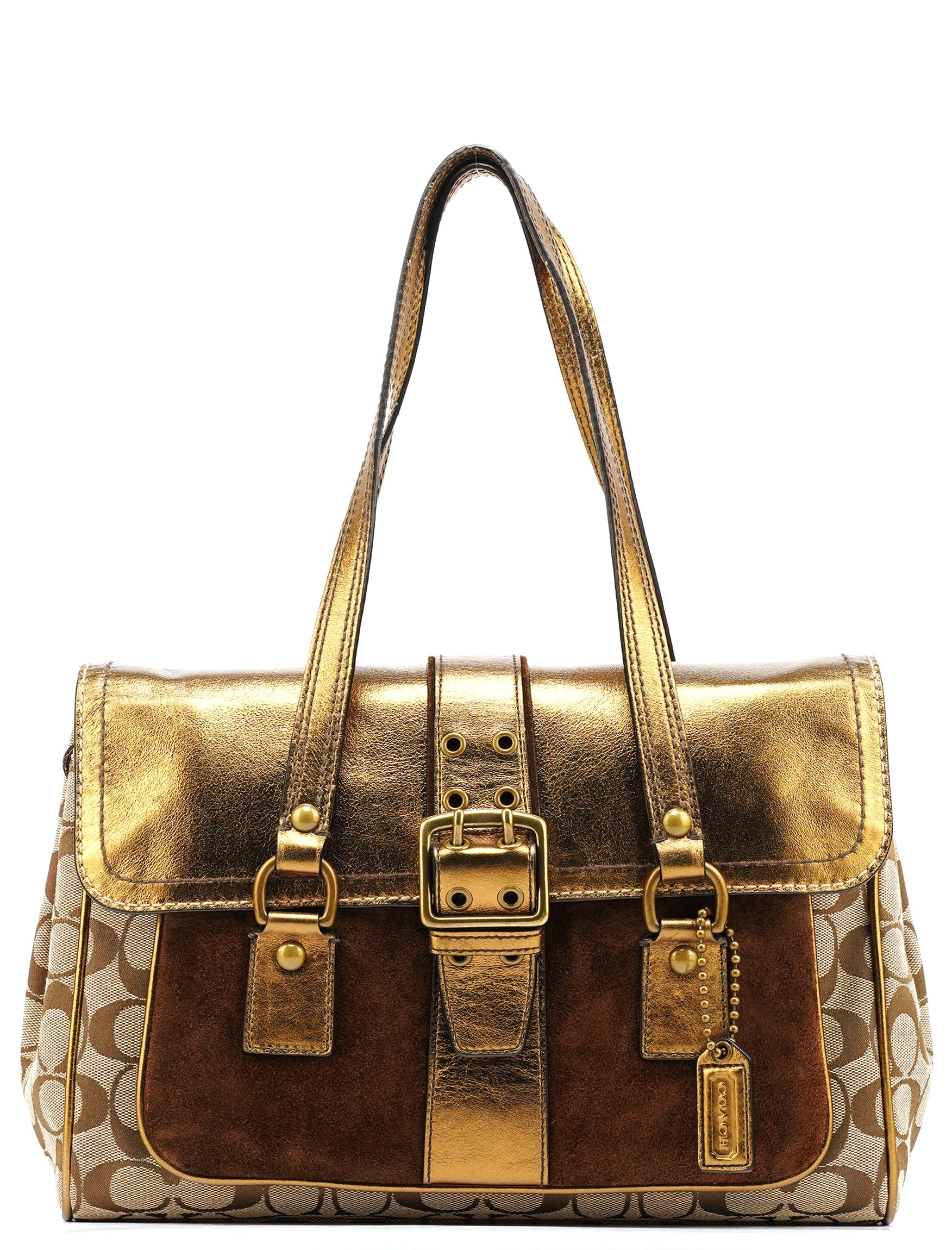 1498 Beige Gold Signature Soho Belt Buckle Tote Bag