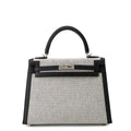 HERMES Kelly Sellier Ecru/Black Toile H Swift Leather Size 25