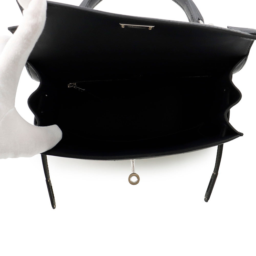 HERMES Kelly Sellier Ecru/Black Toile H Swift Leather Size 25