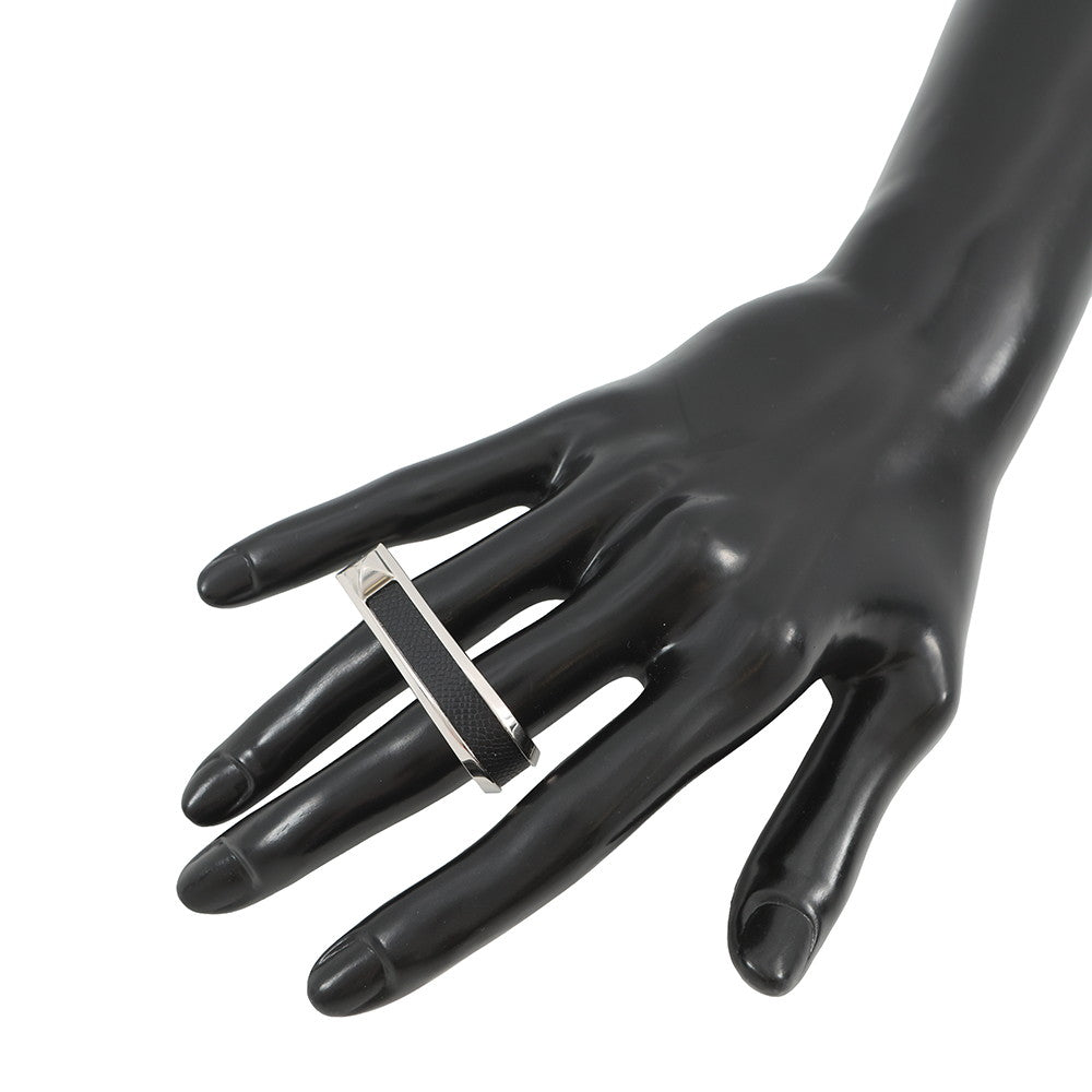 HERMES Ring (Jockey) Double Size 53 Black Epsom Metal