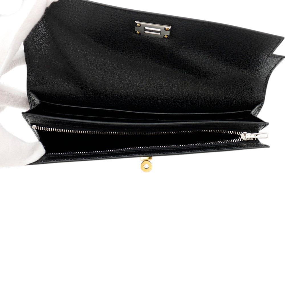 HERMES kelly pocket long Black Chevre Shamqila