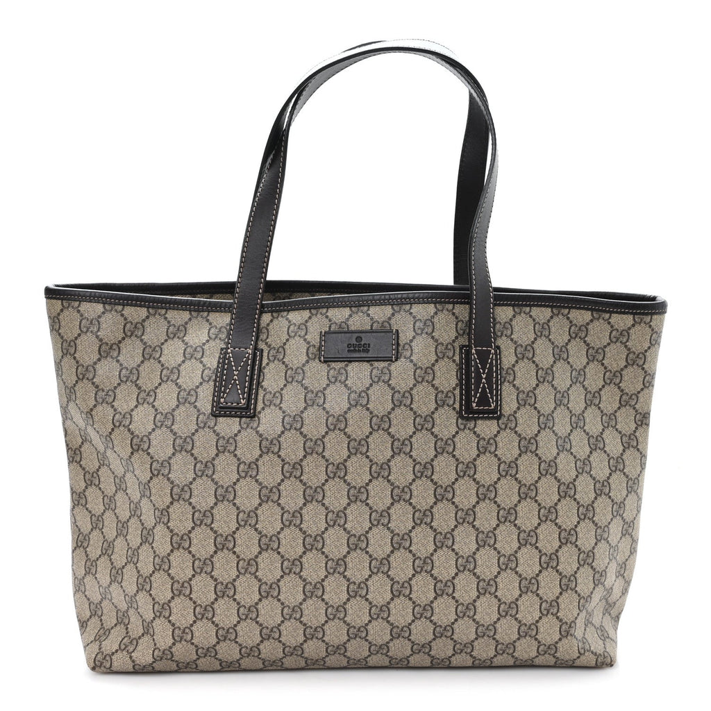GG Supreme Monogram Medium Zippered Shopping Tote Dark Brown
