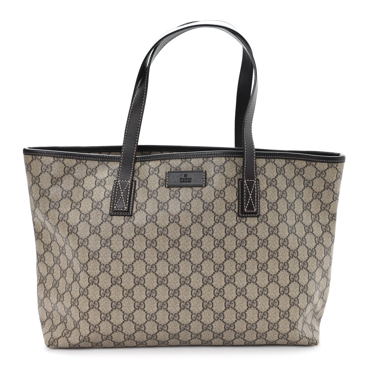 GG Supreme Monogram Medium Zippered Shopping Tote Dark Brown