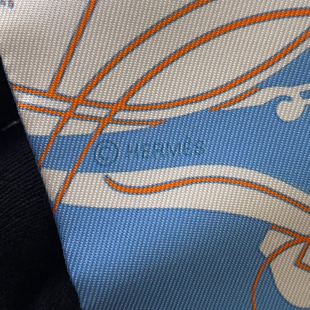 HERMES Twilly Ex-Libris Bleu Moyan/Jaune Viff/Orange Silk100%