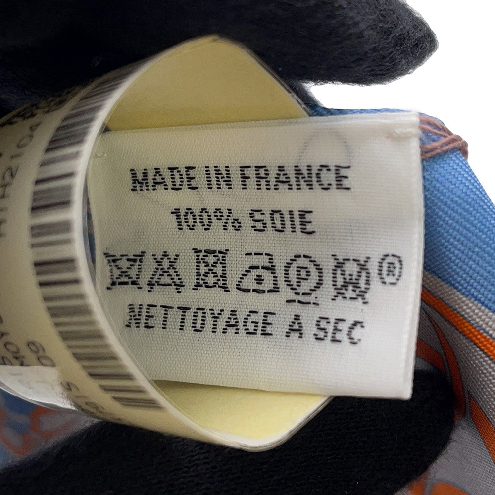 HERMES Twilly Ex-Libris Bleu Moyan/Jaune Viff/Orange Silk100%
