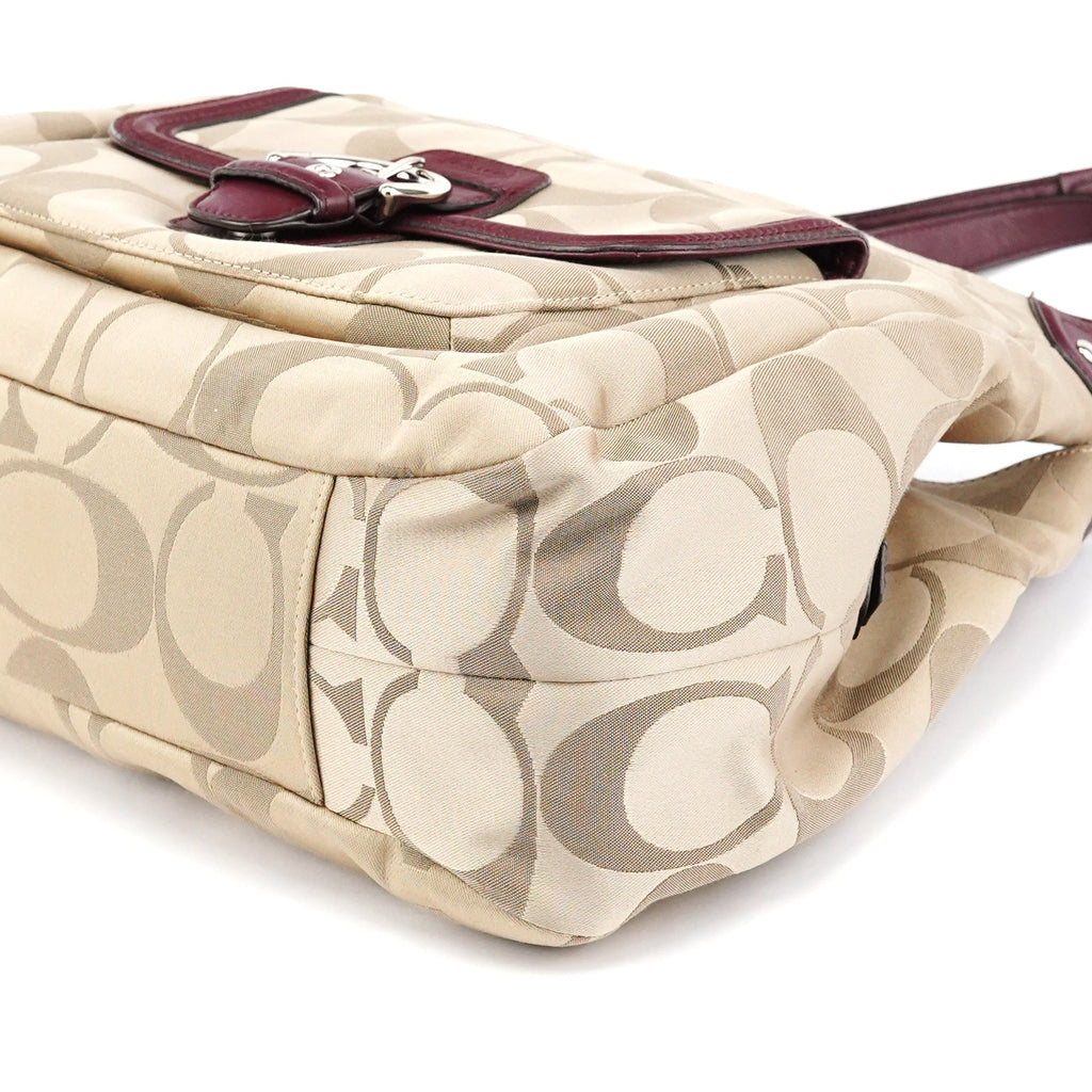 F24742 Beige Burgundy Signature Soho Tote Bag