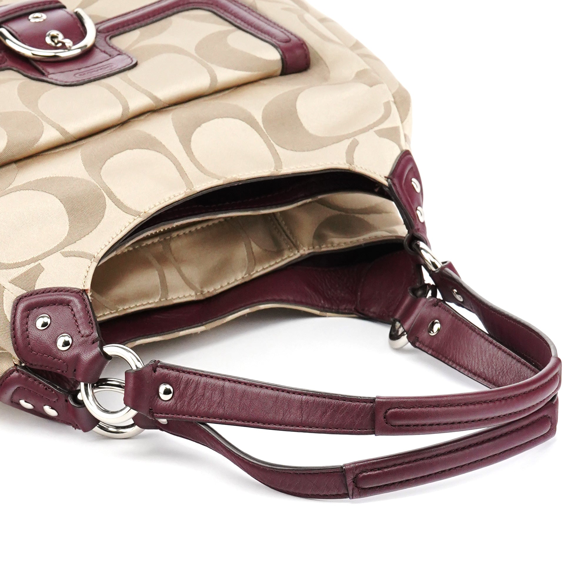 F24742 Beige Burgundy Signature Soho Tote Bag