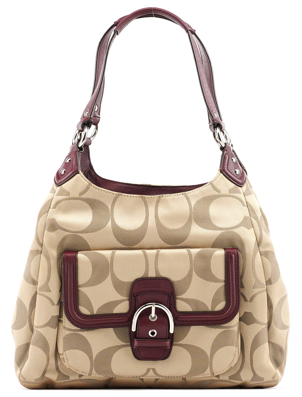 F24742 Beige Burgundy Signature Soho Tote Bag