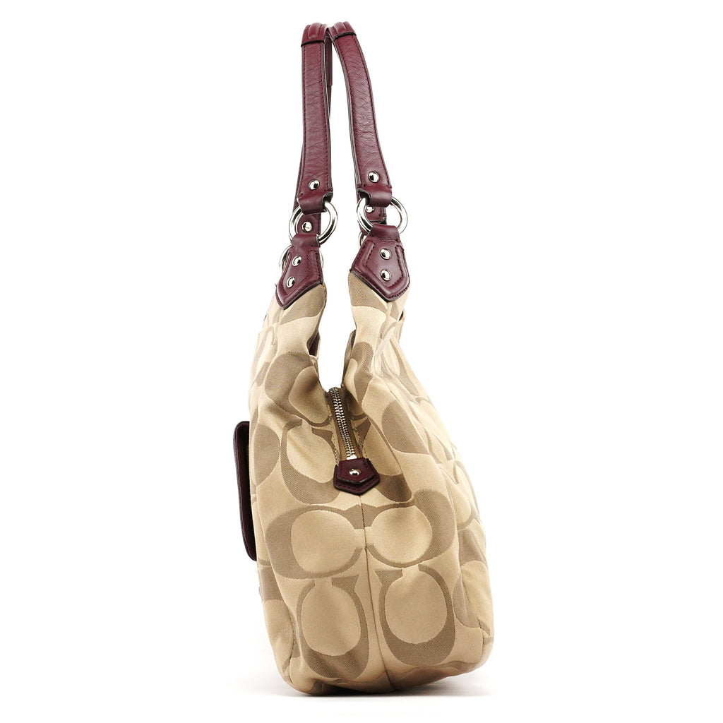 F24742 Beige Burgundy Signature Soho Tote Bag