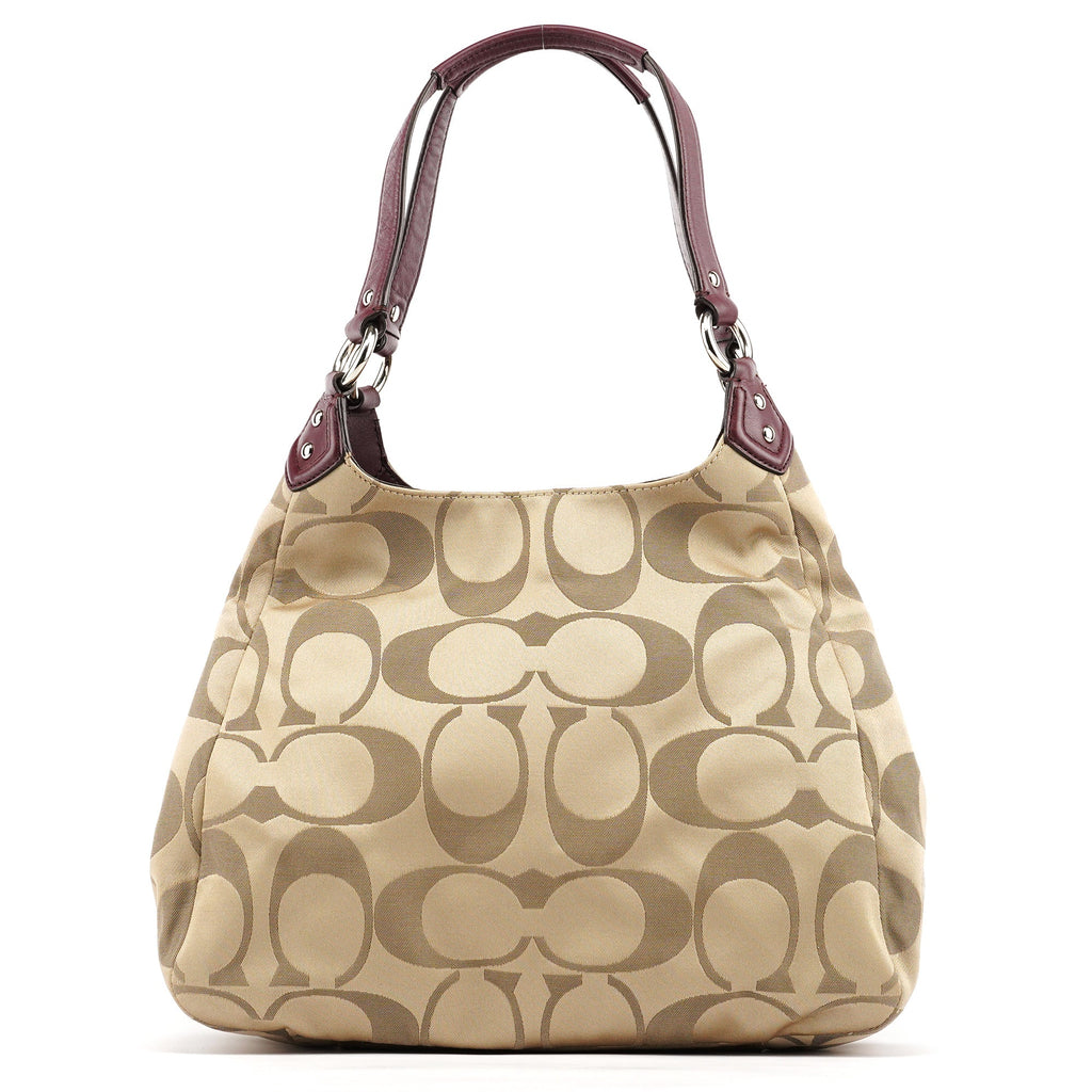 F24742 Beige Burgundy Signature Soho Tote Bag