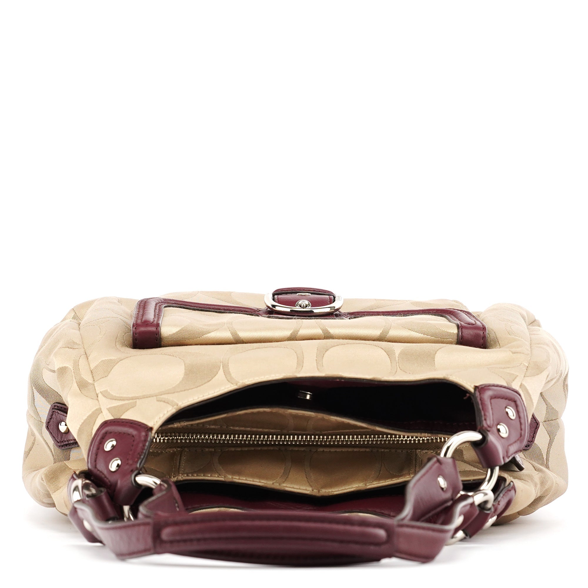 F24742 Beige Burgundy Signature Soho Tote Bag
