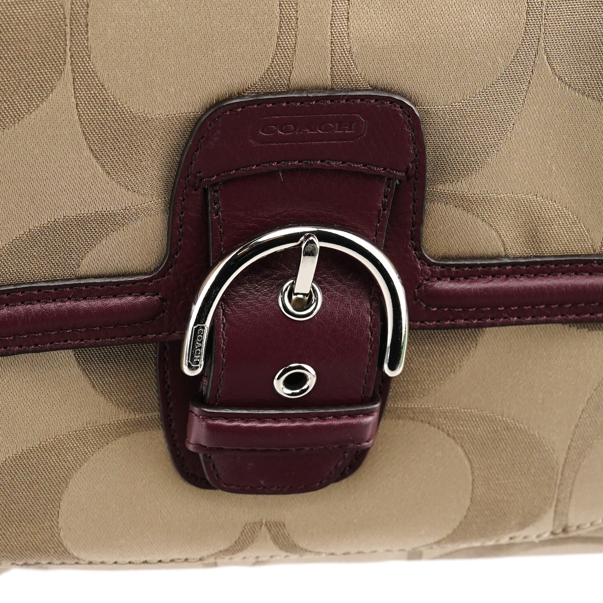 F24742 Beige Burgundy Signature Soho Tote Bag