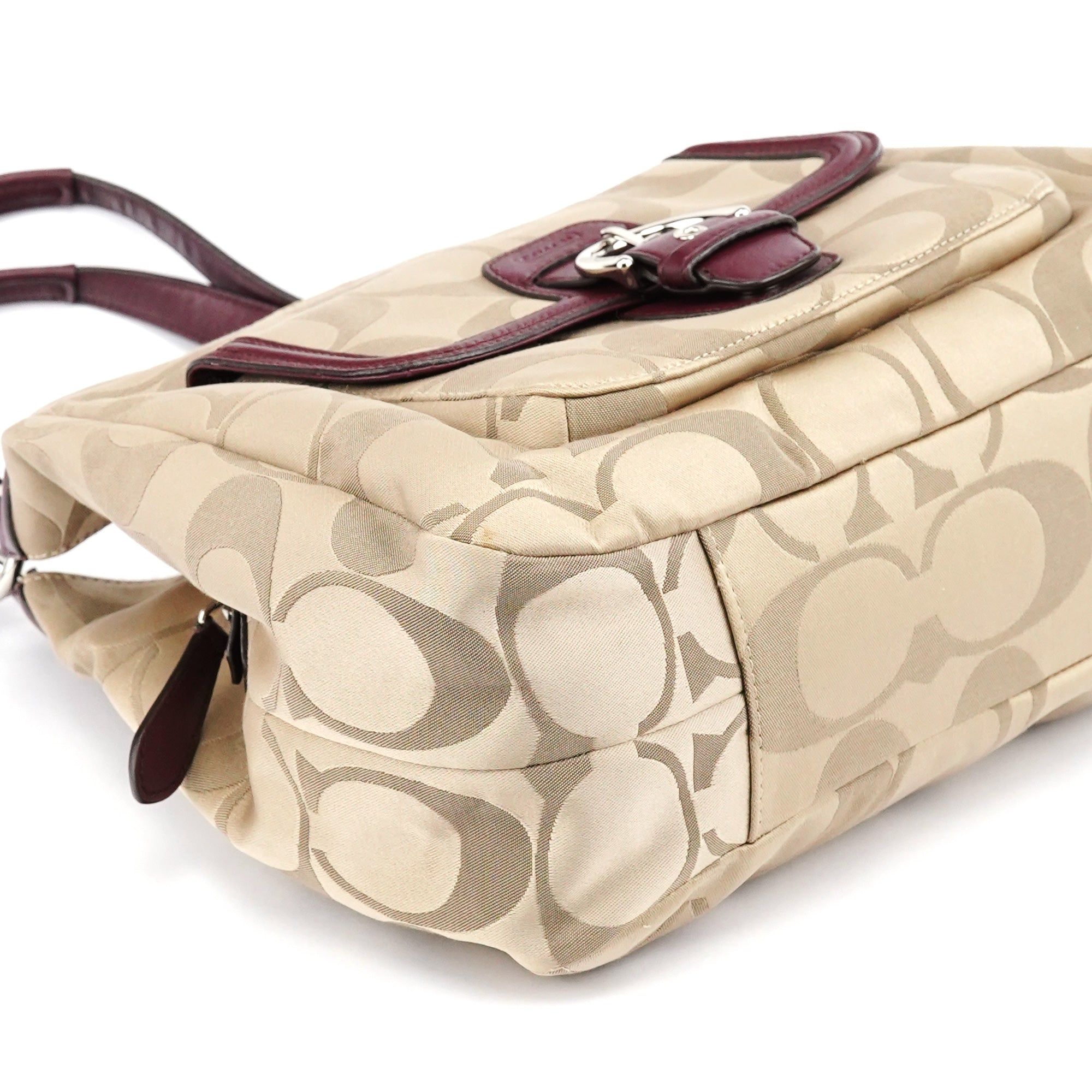 F24742 Beige Burgundy Signature Soho Tote Bag