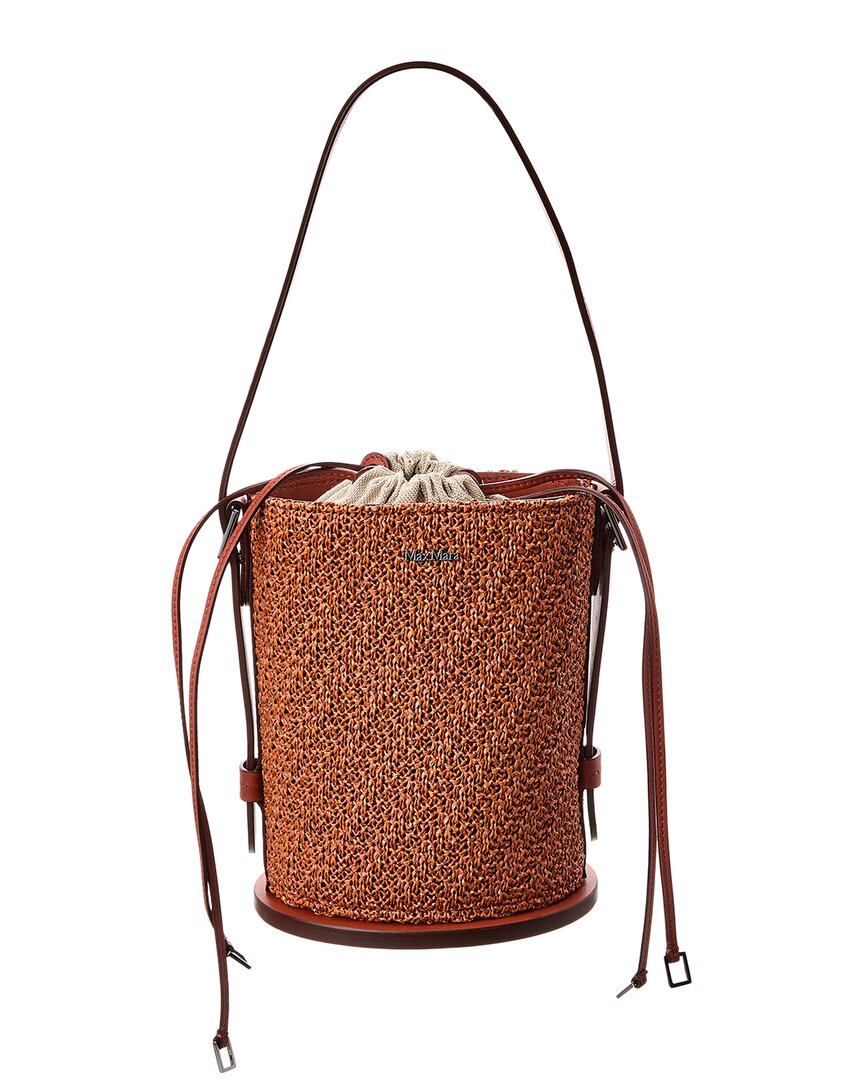 Max Mara Logo Plaque Leather-Trim Bucket Bag Orange ONE SIZE