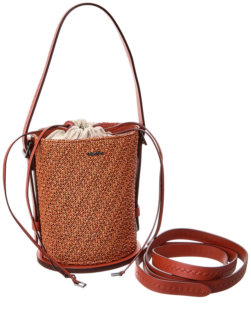 Max Mara Logo Plaque Leather-Trim Bucket Bag