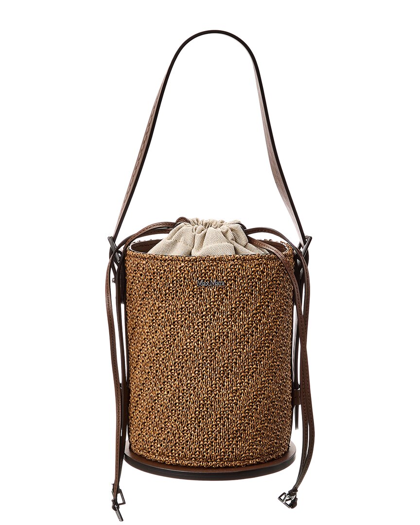 Max Mara Logo Plaque Leather-Trim Bucket Bag Brown Multi ONE SIZE