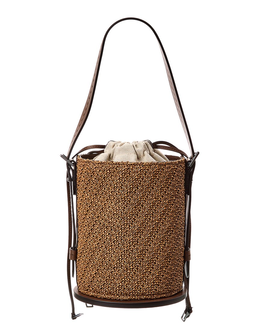 Max Mara Logo Plaque Leather-Trim Bucket Bag