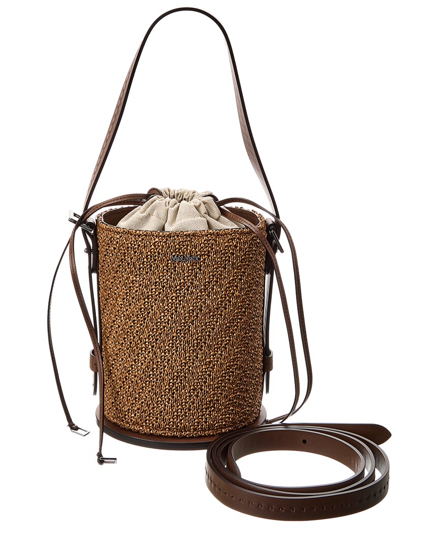 Max Mara Logo Plaque Leather-Trim Bucket Bag