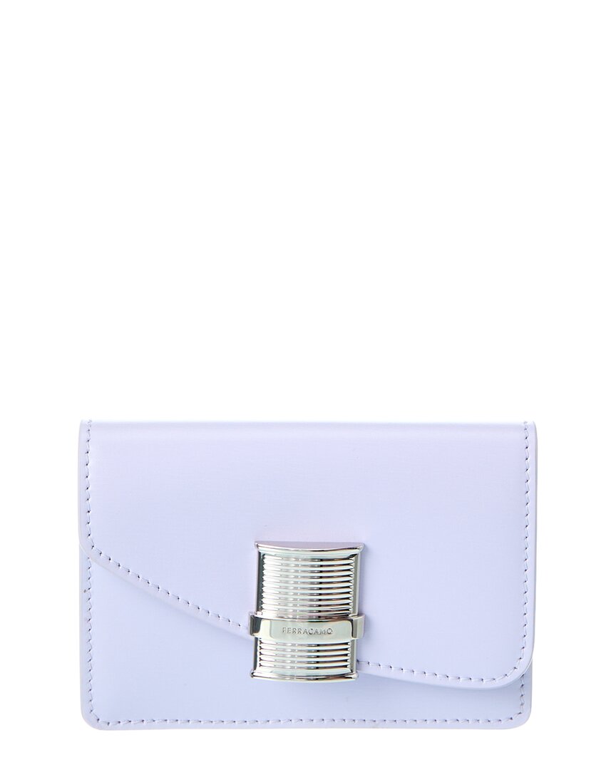 Ferragamo Fiamma Leather Card Holder Purple ONE SIZE