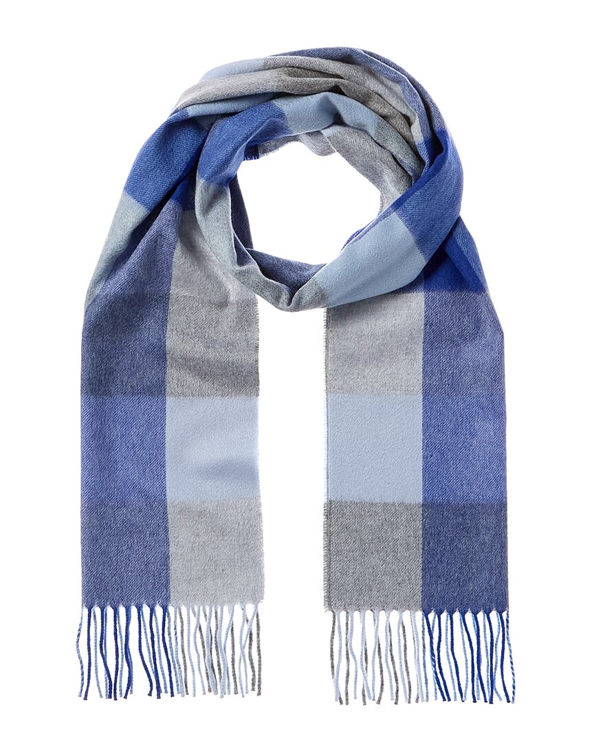 Amicale Cashmere Buffalo Check Cashmere Scarf Blue
